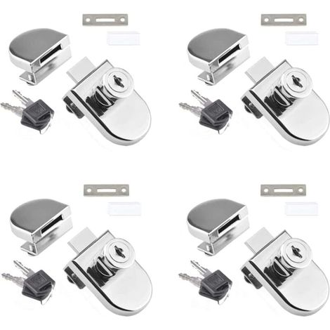Lot de 4 Serrure de porte de vitrine d'armoire en verre à pivot unique Serrure d'armoire en verre pour porte en verre de 5 à 8 mm avec 2 clés，Aucun perçage requis (1/4)