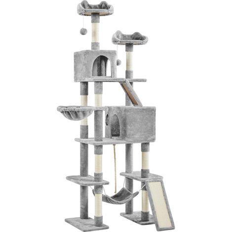 Yaheetech – Arbre à chat géant 209 cm – Multiniveau avec 2 perchoirs, 2 niches, panier, hamac – Poteaux en sisal et peluche douce – Stable et robuste