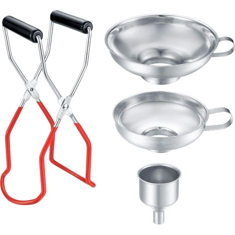4 Pièces Ensemble Entonnoir à Filtre à Cuisine, Entonnoir en Acier Inoxydable, Entonnoir à Confiture, Entonnoir de Remplissage avec Poignée et Lèveverre pour Transfert de liquides, Confiture (1/5)