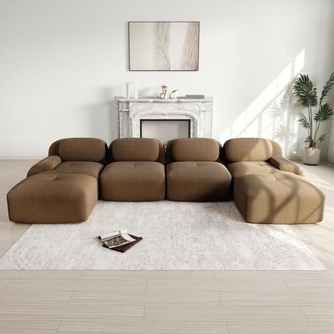 Canapé modulaire - KOMHTOM - U modulable - Marron - Velours côtelé - 388x178x75 cm (1/5)