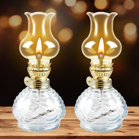 Lampe à Huile: 2 Pièces en Verre Transparent, Verre Petrole, Lampe Pétrole Vintage Intérieur Salle à Manger, Éclairage de Secours (1/5)