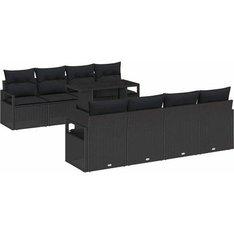 Maison Exclusive - Conjunto de sofá de jardín 9 pcs Negro ratán s (1/5)