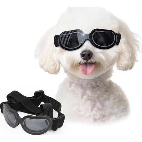 Occhialini neri anti-UV e anti-neve per cani di piccola taglia, cuccioli e gatti.