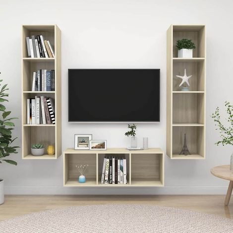 vidaXL 3 Piece TV Cabinet Set Sonoma Oak Engineered Wood (1/5)