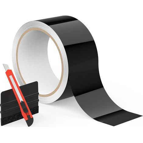Car Cover Film Chrome Black Self-Adhesive Body Protection Film with Degassing, Tearable without Residue Anti-Scratch, Suitable for Car, Motorcycle and Bicycle (Glossy Black, 5 cm × 9 m) (1/5)
