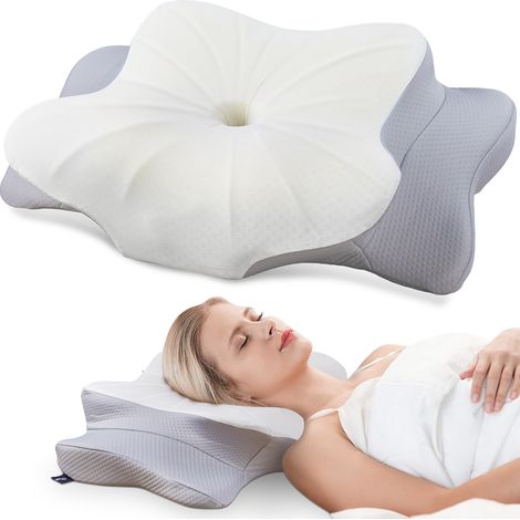 Oreiller orthopédique en mousse viscoélastique, oreiller de soutien cervical ergonomique, adapté à différentes positions de sommeil. (1/5)