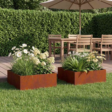 vidaXL Macetero de Jardín 2 uds. Oxidado 60 x 60 x 20 cm Acero oxidado (1/5)