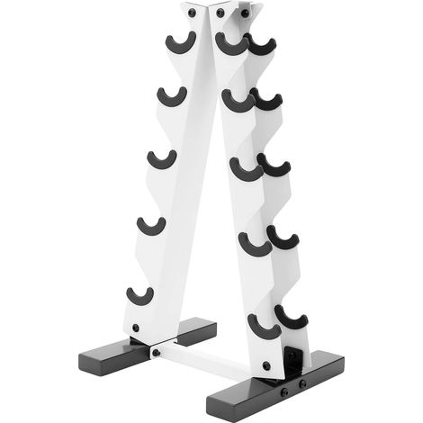 Estante para pesas de 5 niveles con estructura en A, soporta 100 kg, blanco. (1/2)