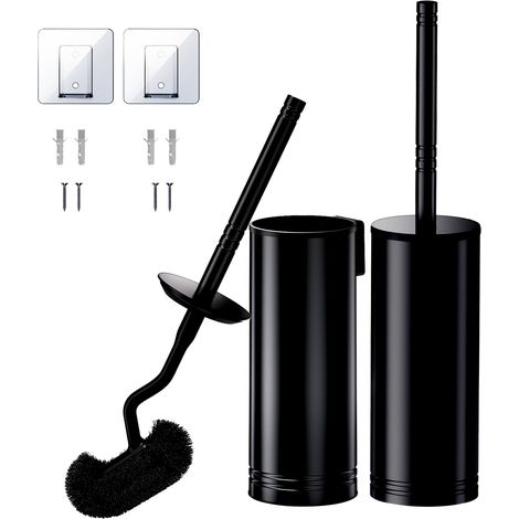 Brosse Toilettes WC en Acier Inoxydable : Brosse WC Murale (sans perçage), Nettoyage en Profondeur sous Le Rebord, Support Anti-Goutte et à séchage Rapide, Long Manche, Noire 2 Pièces (1/5)