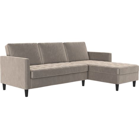 Presley-Canapé-lit 3 places avec chaise longue en velours taupe