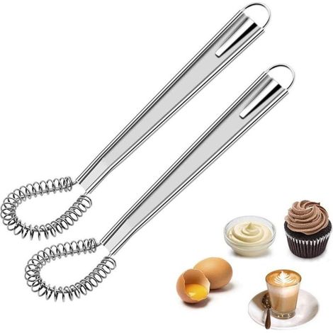 Fouets à Neige en Acier Inoxydable Fouet à Spirale Fouet à Rotation Fouet Manuel pour Mélanger des œufs Fouet Cuisine Professionnel Mousseur à Lait pour Mixer Fouetter Battre Mélanger 2 Pièces (1/5)