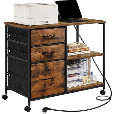 WOLTU Archivador de 3 cajones, mueble lateral móvil con compartimentos abiertos, marrón vintage (1/5)