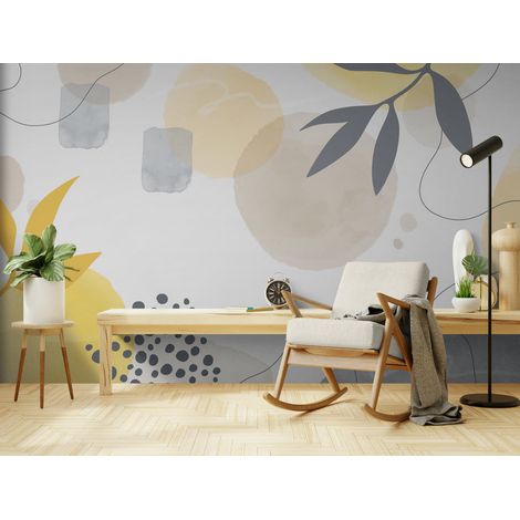 Papier Peint Contemporain - Feuillage et motifs colorés - 150 x 250 cm (1/2)