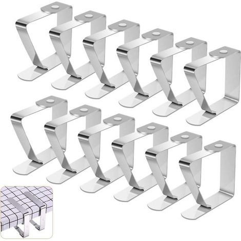 12 pinzas de acero inoxidable para manteles, 5 x 4 cm, Clips para mantelería, Sujeción de manteles, Pinzas para sujetar manteles (1/5)