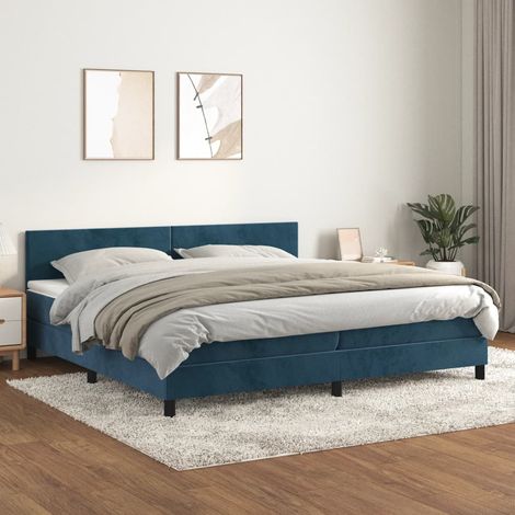 Lit à sommier tapissier et matelas, Lit double, Lit adulte Bleu foncé 200x200cm Velours GSW82051 (1/5)