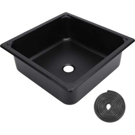 Évier de bar à cuve unique 13,8 x 4,7 pouces cuisine carrée en acier inoxydable avec trou de vidange de 40 mm pour caravane camion de nourriture bateau plastique de pulvérisation noir. (1/5)