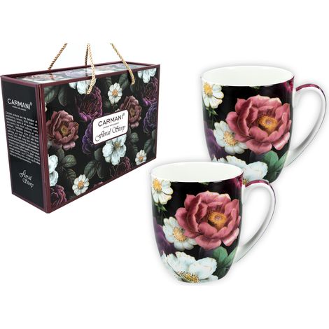 Set mit 2 Porzellantassen mit Blumenmotiv – Geschenkidee für Frauen (1/5)