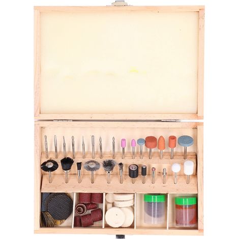 Ortviai Kit d’accessoires rotatifs 100 pièces pour gravure, meulage et polissage – tige 1/8 po, boîte en bois (1/5)
