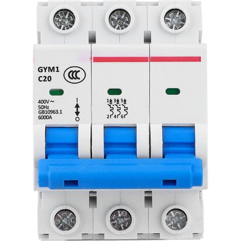 Disjoncteur miniature GYM1 3P 20A, interrupteur automatique compact, protection de circuit 400VAC 50/60Hz, petit taille, disjoncteur modulaire pour tableau électrique. (1/5)