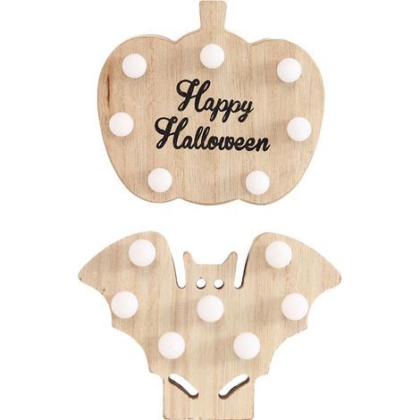 Luminaire Halloween En Bois - Veilleuse LED Sans Fil - Décoration De Table Pour Fête D'Automne - Lot De 2 (1/5)