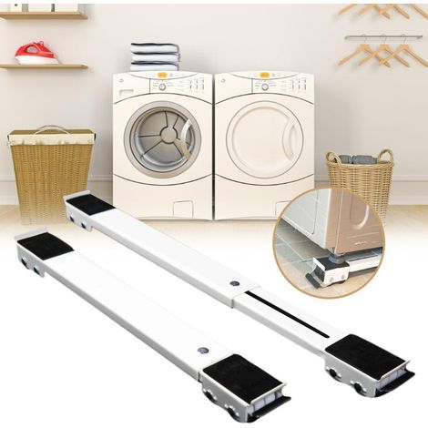 Socle mobile pour lave-linge et réfrigérateur, structure métallique antirouille avec roues et freins, réglable, blanc amélioré (1/5)
