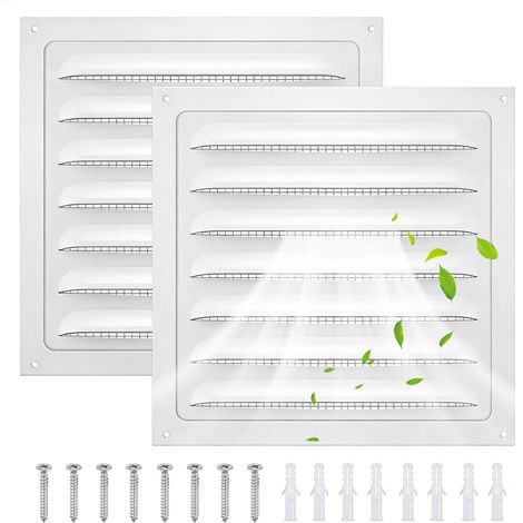 2 Pièces Grille Aération Fenêtre, 15x15 cm, pour Sortie d'air, Blanc Grille de Ventilation Carrée en Aluminium avec Moustiquaire, Grilles d'Aération pour Salle de Bain, Bureau à Domicile Cuisine (1/5)