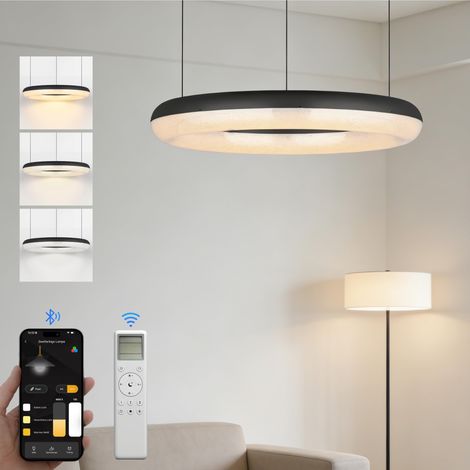 doporro Lampadario Sospensione 30W, Lampada 3000-6000K con Filo 170 CM, Altezza regolabile, Lampada da Soffitto a Sospensione per Camera da Letto, Cucina e Soggiorno, 40cm, Nero sabbia, Luvina03 (1/5)
