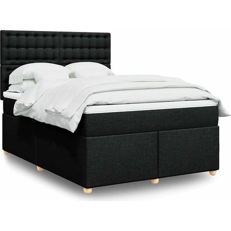 Cama box spring con colchón tela negro 160x200 cm (1/5)