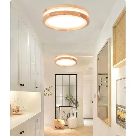 Lot de 2 Plafonnier Retro,LED Lustre Plafonnier Industrielle Vintage en Bois Style Campagne pour Salon Chambre,Lumière chaude (1/4)