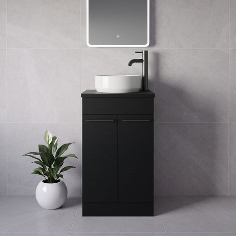 Napoli 390 Nero Oak 500mm 2 Door Vanity Unit for Countertop Basins - 500mm - Gunmetal Grey 160mm Handle