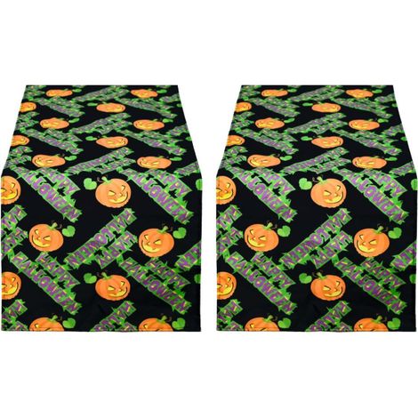 Camino de mesa con diseño de fantasmas y calabazas negras - Decoración de mesa espeluznante para fiestas en casa, 33 x 183 cm (2 piezas) (1/4)