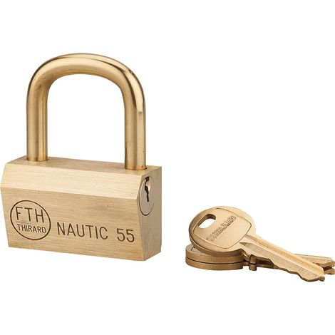 Lucchetto Nautic 55 mm in ottone, arco in ottone, 3 chiavi, per esterno – THIRARD (1/3)