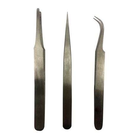 Kit de brucelles RS PRO 2ASA-3SA-7SA KIT pointe Incurvé, Plat, Arrondi en acier austénitique à faible de teneur en ( Prix pour 1 )