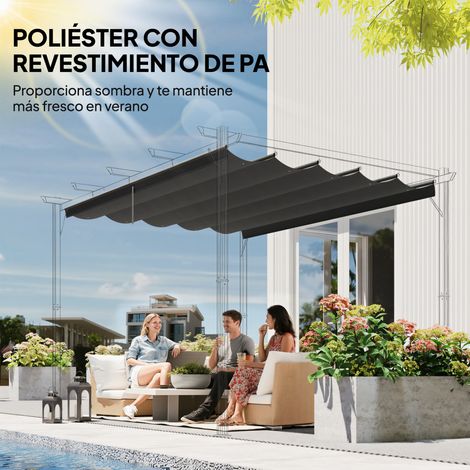 Toile de remplacement rétractable 2,5 x 2,55 m pour pergola 3 x 3 m, avec 10 trous de drainage, gris foncé. (1/5)