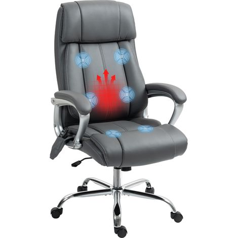Sedia da Ufficio Massaggiante a 6 Punti e Inclinabile 66x72x113-121 cm in pelle PU Grigio Carbone (1/5)