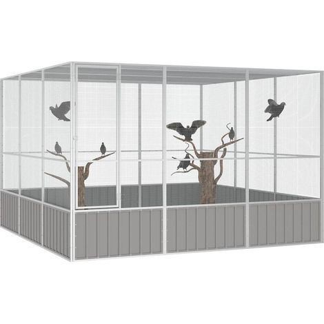 vidaXL Jaula pájaros acero galvanizado gris 302,5x324,5x211,5 cm (1/2)