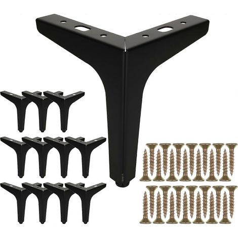 Pieds de meuble réglables, 15 cm/6 pouces, 12 pieds de meuble en métal noir, embouts de meubles en métal, adaptés aux armoires, penderies, canapés, chaises, etc. (1/5)