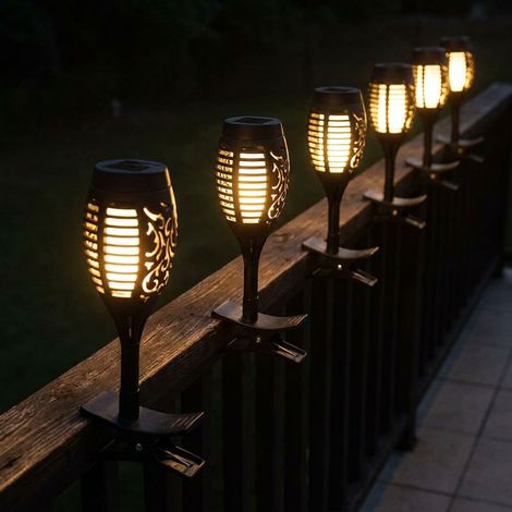 6x LED Solarfackeln flackernd Balkon Gartendeko Gartenfackel Feuereffekt H 26 cm (1/5)