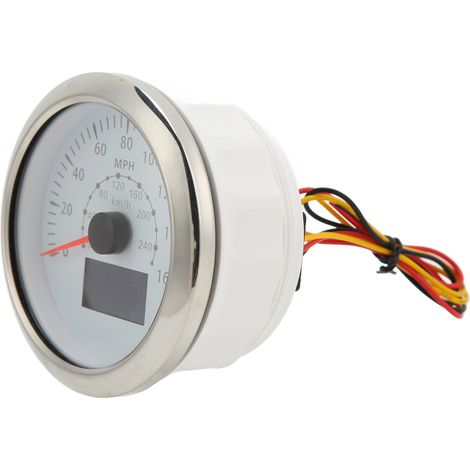 Compteur de vitesse GPS 85 mm / 3,35 pouces, 0-160 mph (0-240 km/h), écran LCD, étanche IP67, universel pour voitures, bateaux et camping-cars, 9-32 V CC, blanc (1/5)