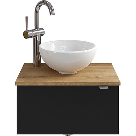 Waschbeckenunterschrank 50 cm inkl. Waschbecken in schwarz matt mit Eiche AMADORA-66, Türanschlag links (1/5)