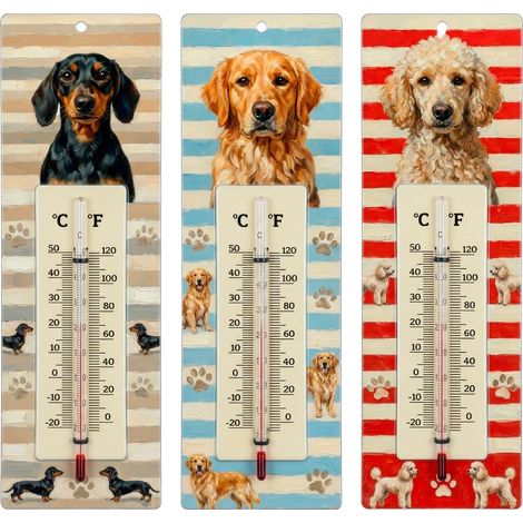 Termómetros de metal perro sobre rayas 25 cm, set de 3 (1/5)