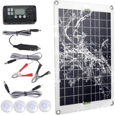 Kit de panneau solaire 50 W 12 V, chargeur de batterie solaire en silicone monocristallin 30 A pour camping-car, bateau, moto (1/5)