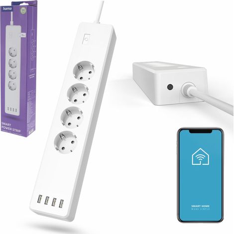 Multiprise Connectée WiFi Intelligente Multiprise USB 4 Prises 10A + 4 USB, 2300W, Programmable Via App, 1.7m, Prises, Mesure Conso électrique, sans Hub Blanc (1/5)
