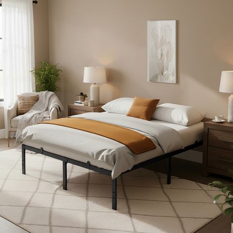 Vasagle – Lit double 160 x 200 avec rangement sous le sommier – Cadre métallique – Montage rapide – Design moderne noir – Capacité de charge 500 kg (1/5)