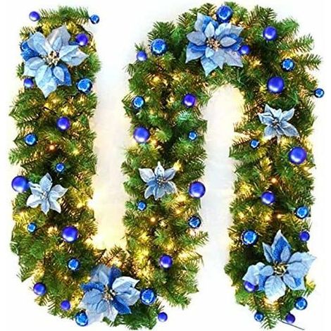 270cm Christmas Tree Garland, Artificial Christmas Tree Garland Lighted Lamp LED Lamp Decoration for Xmas Tree Door Staircase Fireplace (Blue) (1/5)