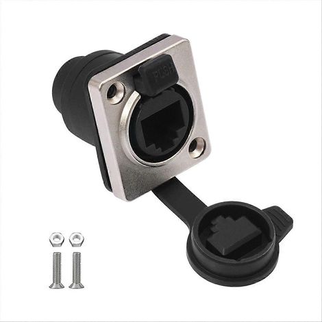 Connecteur réseau étanche RJ45 avec couvercle en caoutchouc, prise de type D pour montage sur panneau, connecteur Ethernet RJ45 à 180 degrés (1/5)
