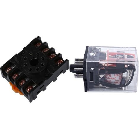1 support de relais PF083A à 8 broches rondes et 1 relais de puissance pour circuit imprimé avec bobine 220 V/230 V CA (1/5)
