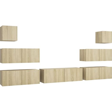 Conjunto de muebles mueble aparador TV televisión salón dormitorio salón 7 piezas roble sonoma madera contrachapada marrón 020024336