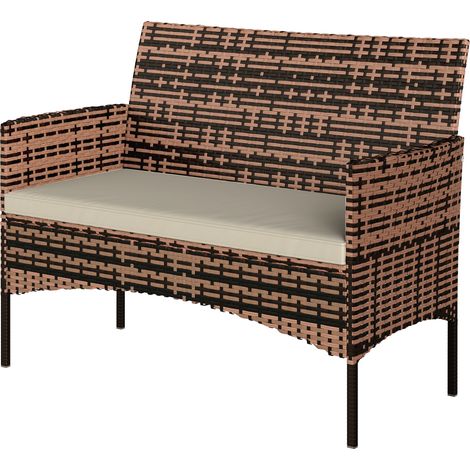 Canapé d'extérieur 2 places en rotin, canapé de jardin avec coussins lavables, structure en acier, couleur kaki - pour balcon et terrasse