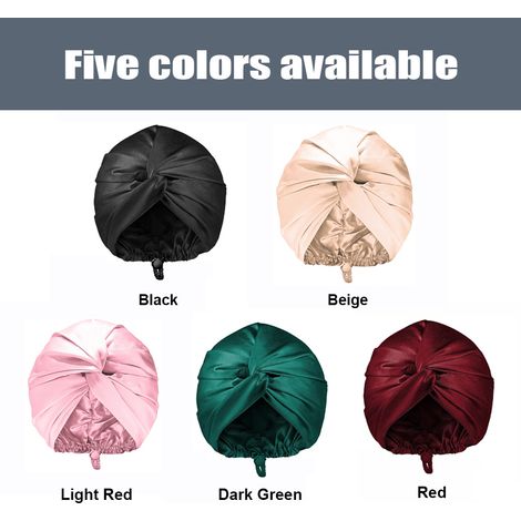 Verstellbare, doppellagige Satin-Nachthaube für Damen mit Polyester-Gummizug – verhindert Frizz, schützt lockiges/natürliches/glattes Haar, Größe 250 x 250 mm, inklusive 2 Hauben (Beige/Hellrot/Rot/Sc (1/4)